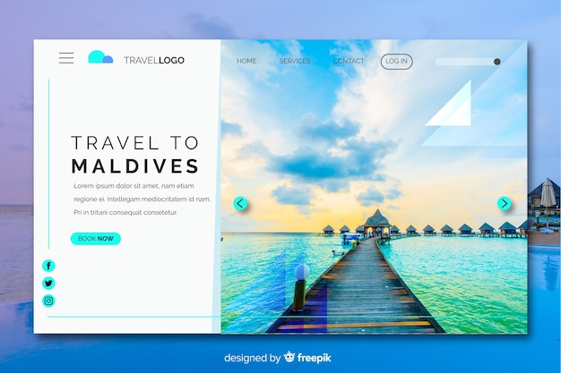 Vector gratuito página de inicio de viaje de maldivas con foto