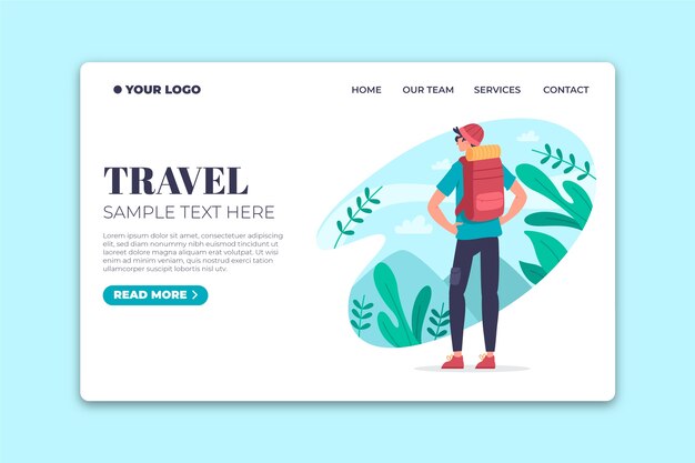 Página de inicio de viaje de plantilla de diseño plano