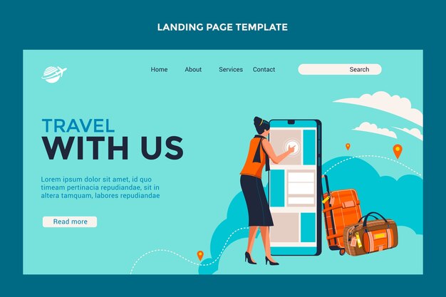 Página de inicio de viajes de diseño plano