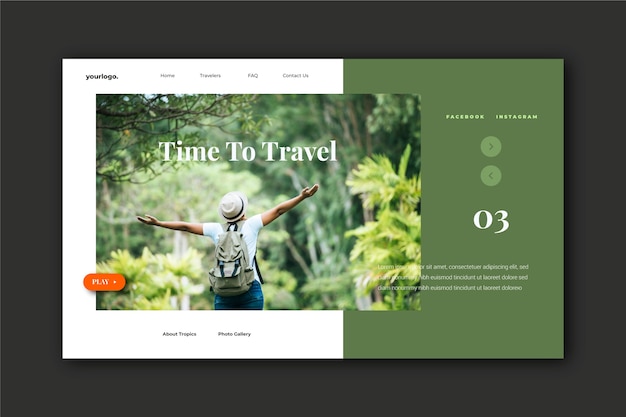 Página de inicio de viajes con foto del hombre en la naturaleza