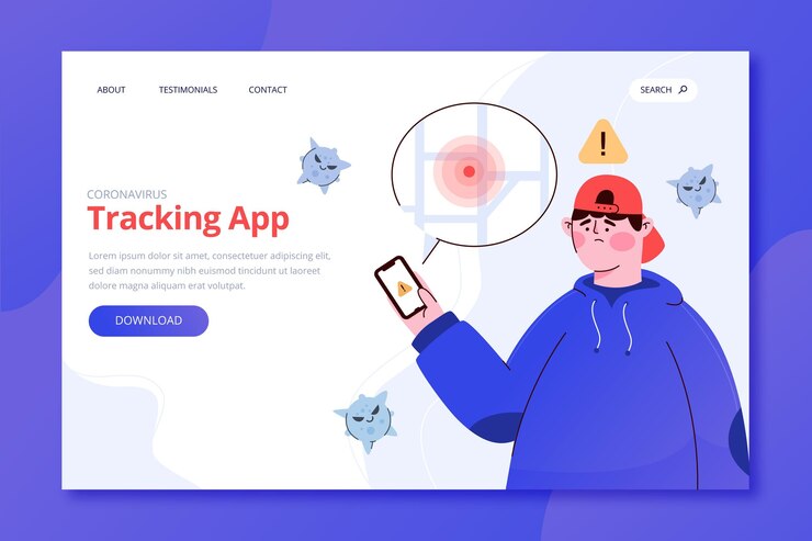 Vector gratuito página web de la aplicación de ubicación de seguimiento de coronavirus