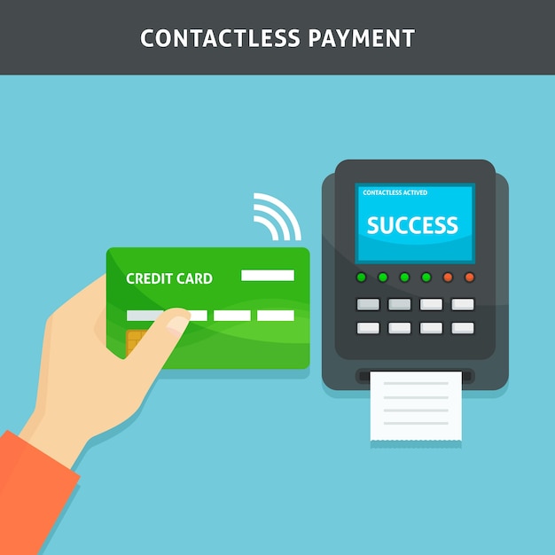 Vector gratuito pago contactless con mano sujetando tarjeta