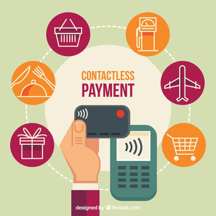 Vector gratuito pago contactless con variedad de iconos