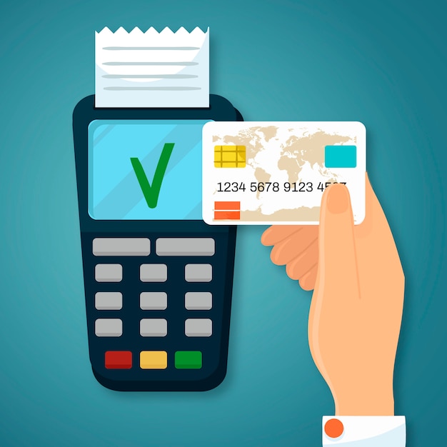 Vector gratuito pago con tarjeta de crédito con diseño plano