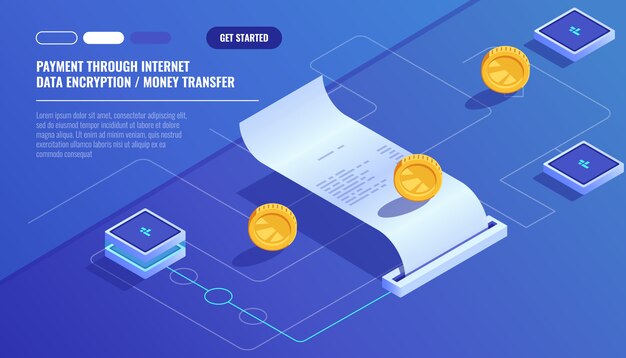 Pago a través de internet, transferencia de dinero mediante encriptación de datos, pago de factura electrónica