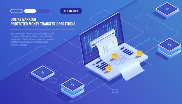 Pagos por Internet, transferencia de dinero de protección, banco en línea, contabilidad presupuestaria