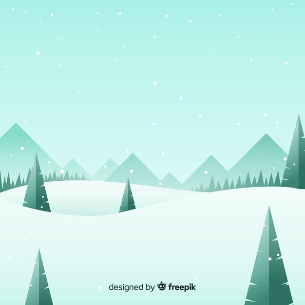 Paisaje adorable de invierno con diseño plano