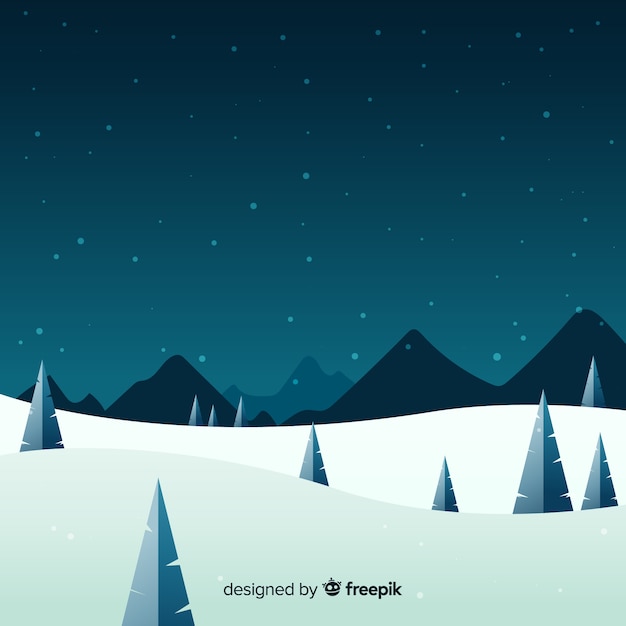 Paisaje adorable de invierno con diseño plano