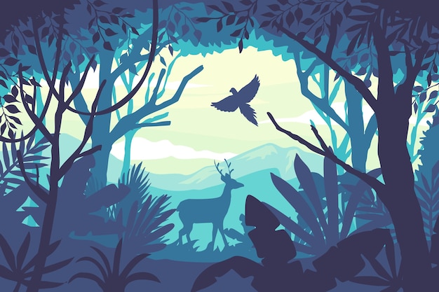 Paisaje de animales del bosque de diseño plano