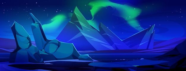 Vector gratuito paisaje antártico nocturno con aurora boreal