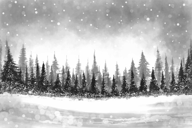 Paisaje para árbol forestal en invierno y vacaciones de año nuevo fondo de tarjeta de navidad