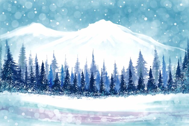 Paisaje para árbol forestal en invierno y vacaciones de año nuevo fondo de tarjeta de navidad