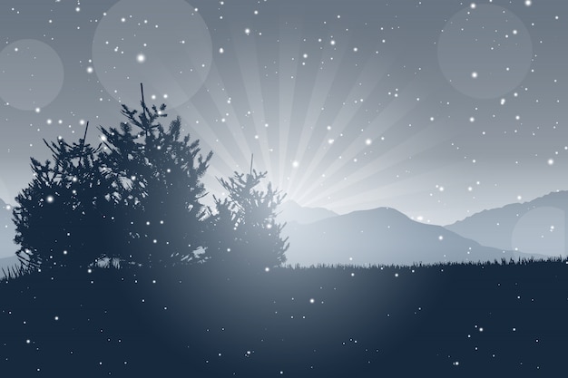 Vector gratuito paisaje de árbol de navidad