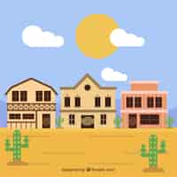 Vector gratuito paisaje árido de western con casas