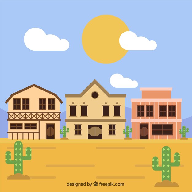 Paisaje árido de western con casas 