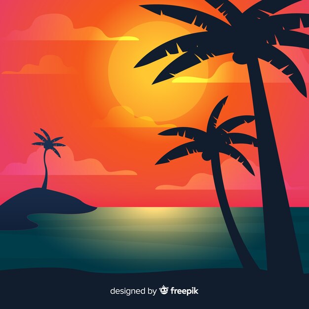 Paisaje de atardecer en la playa con degradado
