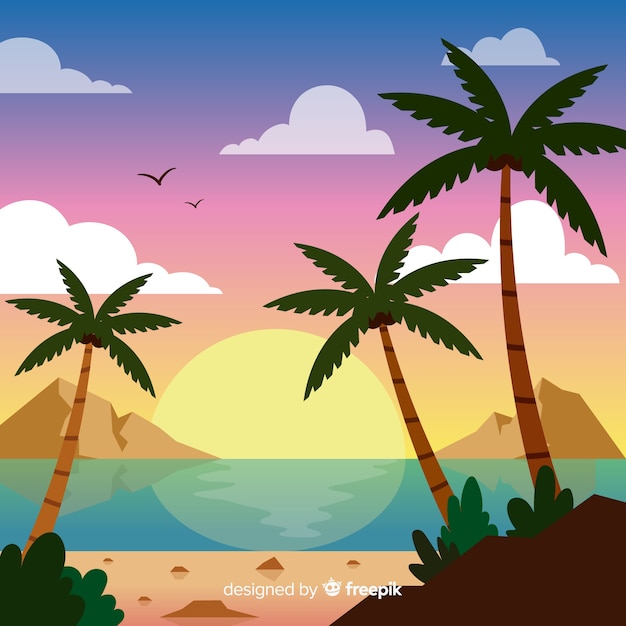 Vector gratuito paisaje de atardecer en la playa con degradado