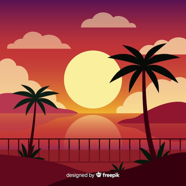 Vector gratuito paisaje de atardecer en la playa con degradado