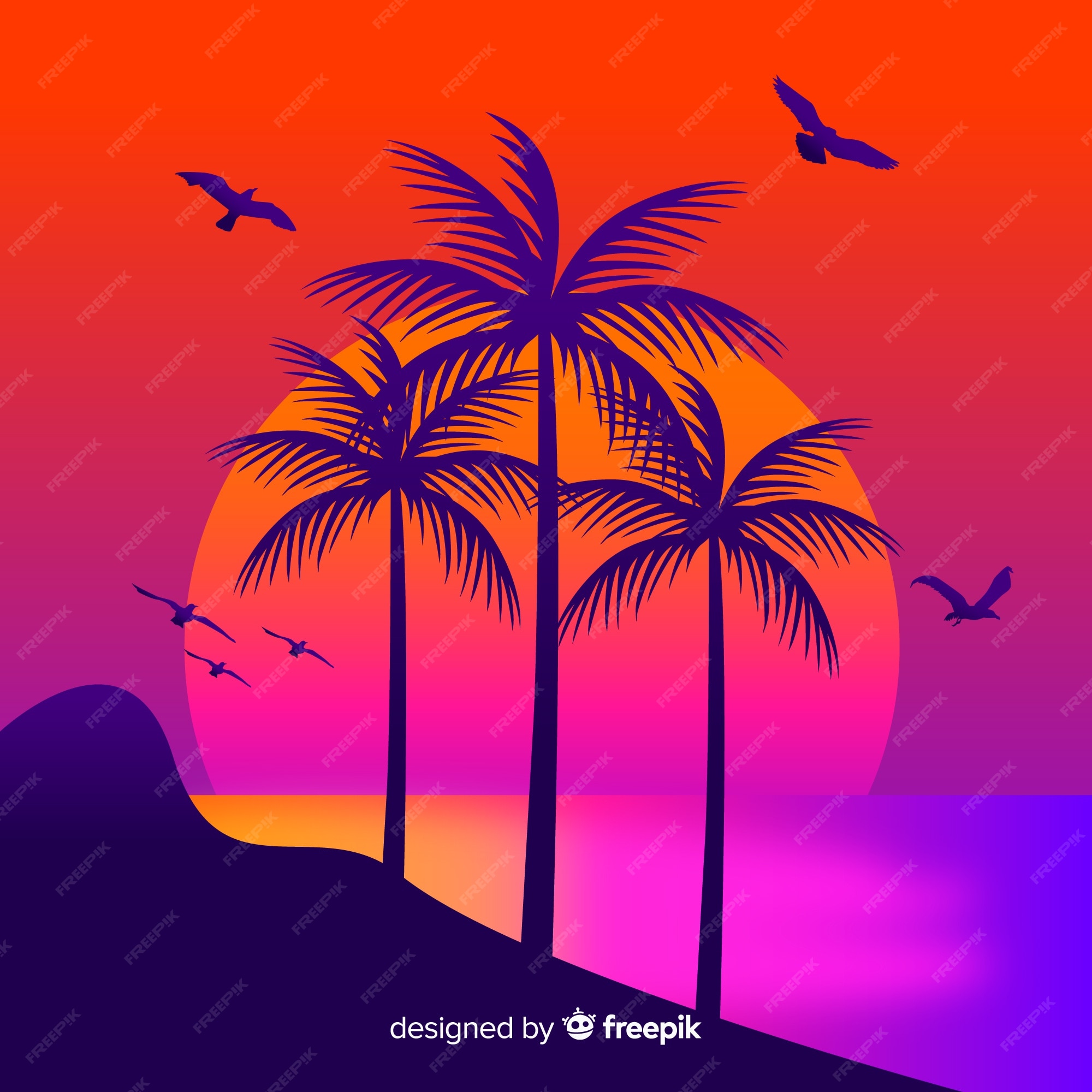 Paisaje de atardecer en la playa con degradado | Vector Gratis