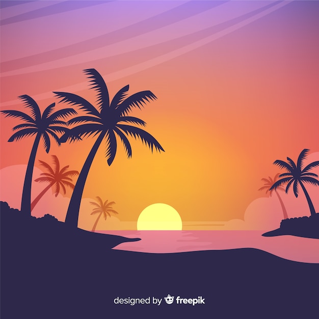 Paisaje de atardecer en la playa con degradado