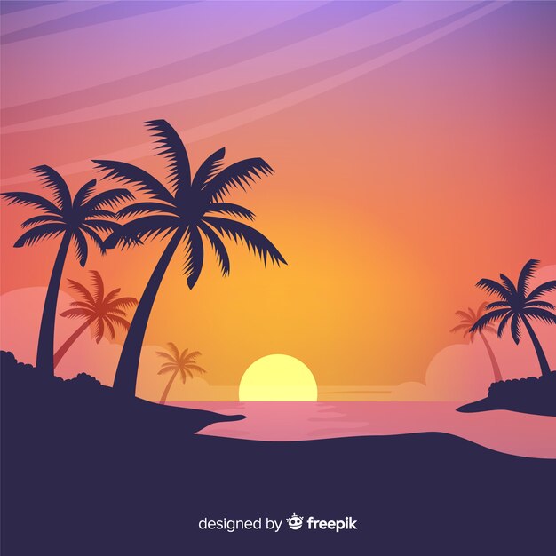Paisaje de atardecer en la playa con degradado