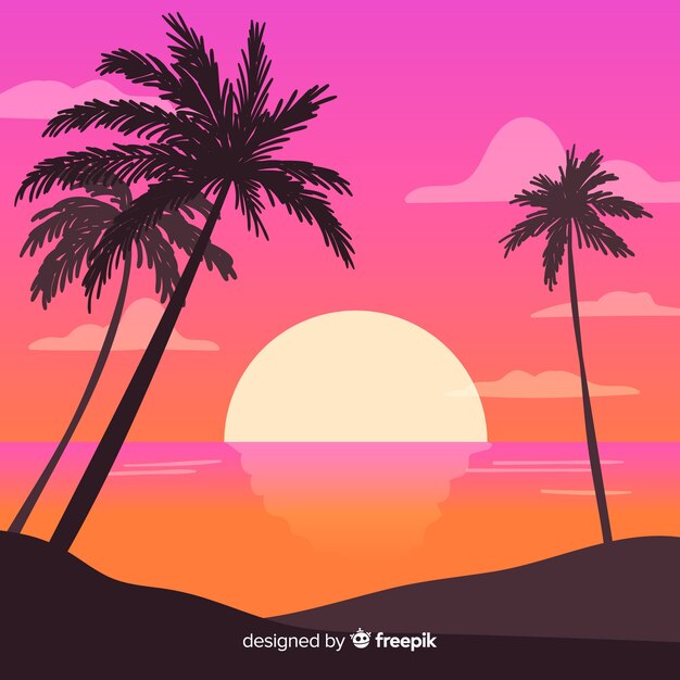 Paisaje de atardecer en la playa con degradado
