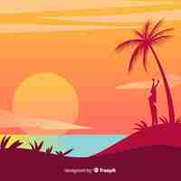 Vector gratuito paisaje de atardecer en la playa con degradado