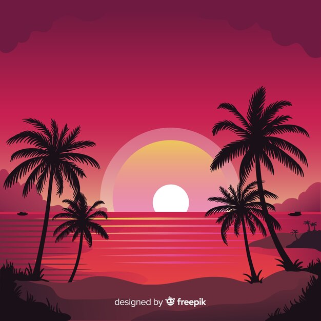 Paisaje de atardecer en la playa con degradado