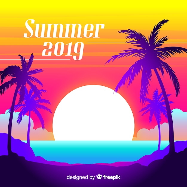 Vector gratuito paisaje de atardecer en la playa con degradado