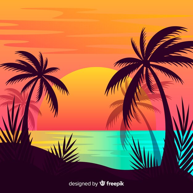 Paisaje de atardecer en la playa con degradado
