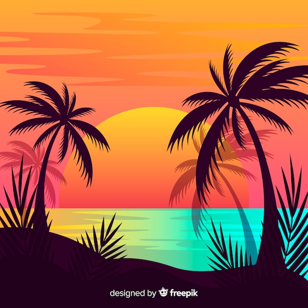 Paisaje de atardecer en la playa con degradado