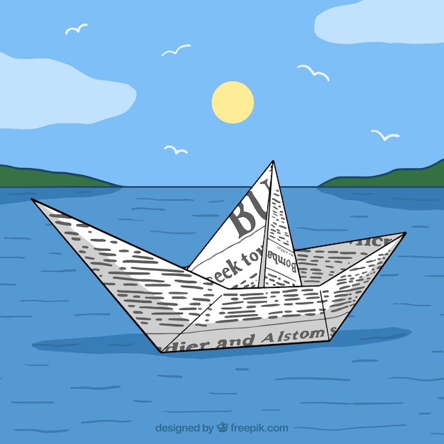 Vector gratuito paisaje con barco de papel