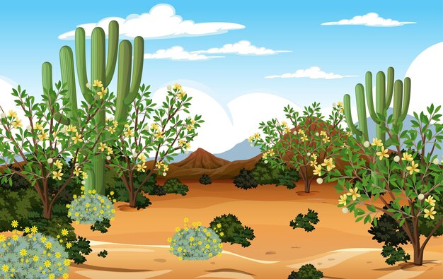 Paisaje de bosque desértico en la escena diurna con muchos cactus