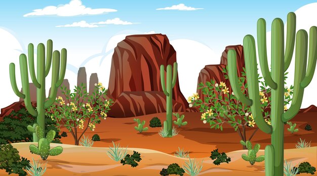 Paisaje de bosque desértico en la escena diurna con muchos cactus