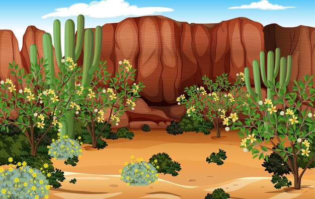Paisaje de bosque desértico en la escena diurna con muchos cactus