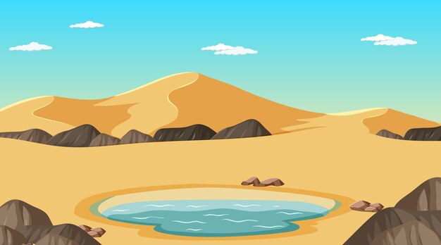 Paisaje de bosque desértico en escena diurna con oasis