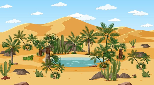 Paisaje de bosque desértico en la escena diurna con oasis