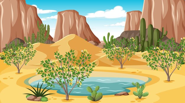 Paisaje de bosque desértico en la escena diurna con oasis