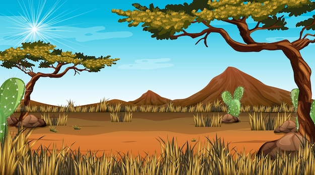 Vector gratuito paisaje de bosque desértico en la escena diurna.