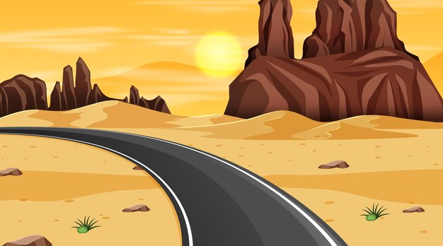 Paisaje de bosque desértico en escena nocturna con largo camino