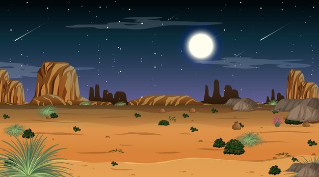 Paisaje de bosque desértico en la escena nocturna