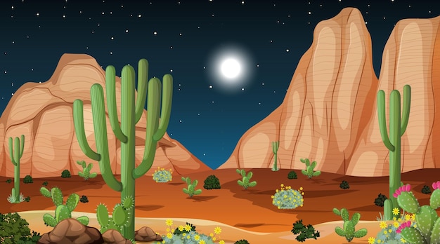 Vector gratuito paisaje de bosque desértico en la escena nocturna