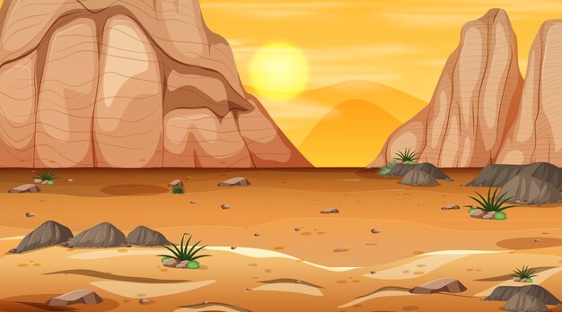 Paisaje de bosque desierto vacío en la escena del atardecer
