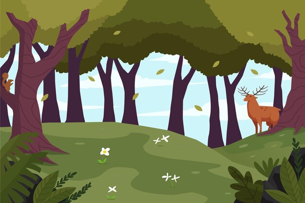 Paisaje de bosque de diseño plano