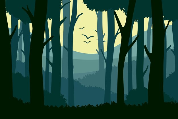 Paisaje de bosque de diseño plano
