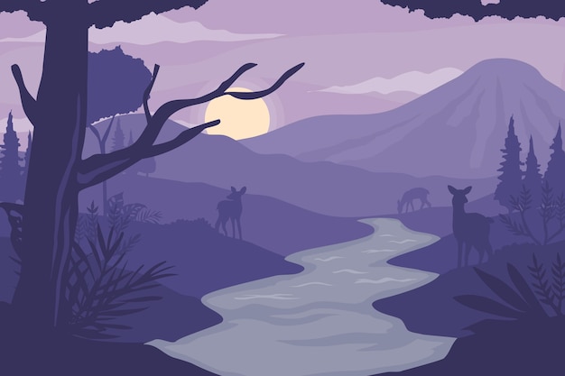 Paisaje de bosque de diseño plano