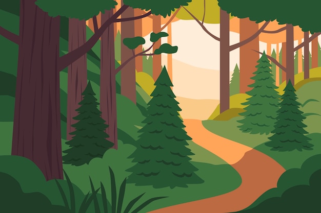 Vector gratuito paisaje de bosque de diseño plano