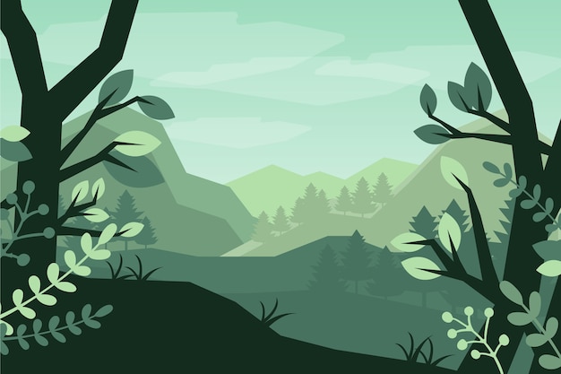 Vector gratuito paisaje de bosque de diseño plano