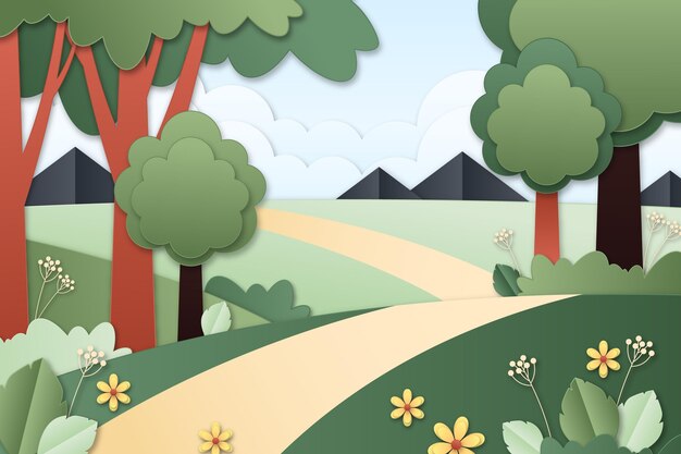 Paisaje de bosque de estilo de papel