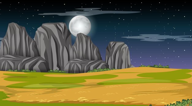 Paisaje de bosque natural en la escena nocturna.
